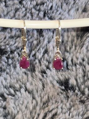 Sterling Silver Drop Earrings with Natural Ruby Gemstones